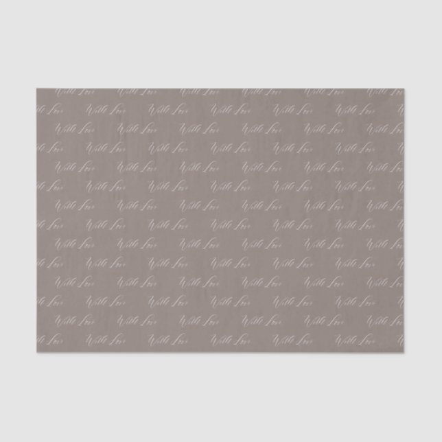 Papel De Seda Com Amor Caligrafia Elegante Casamento de Taupe (Frente )