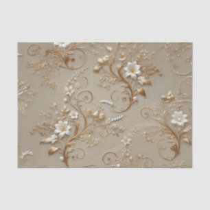 Papel de Seda com Decoupage Floral Branco e Dourad