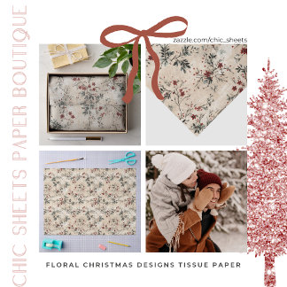 Papel de Seda com Desenhos Florais de Natal