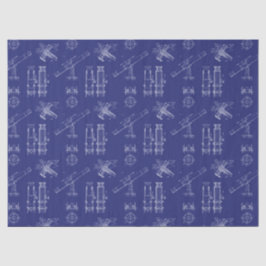 Papel de Seda com Esquemas de Telescópio em Azul