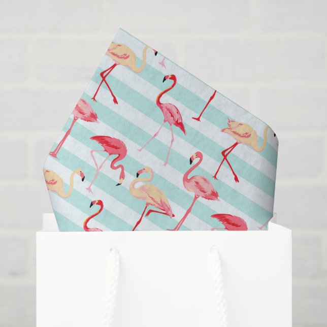 Papel de seda com estampa de listras de flamingo r (Sacola de presentes)