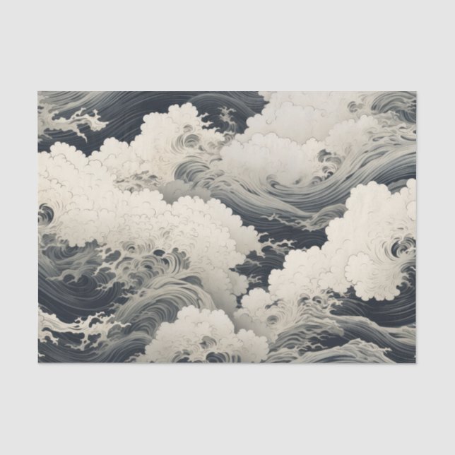 Papel de seda com estampa de onda japonesa (Frente )