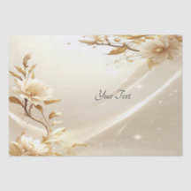 Papel de Seda com Flores Brancas e Douradas