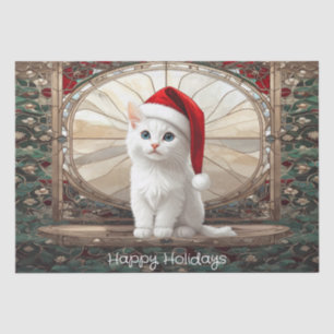 Papel de Seda com Gatinho Branco e Chapéu de Papai