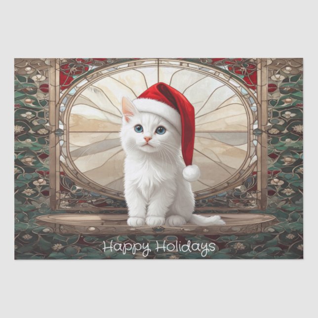 Papel de Seda com Gatinho Branco e Chapéu de Papai (Frente )
