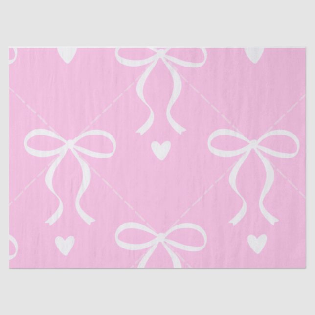 papel de seda com laço coquette rosa e branco (Frente )