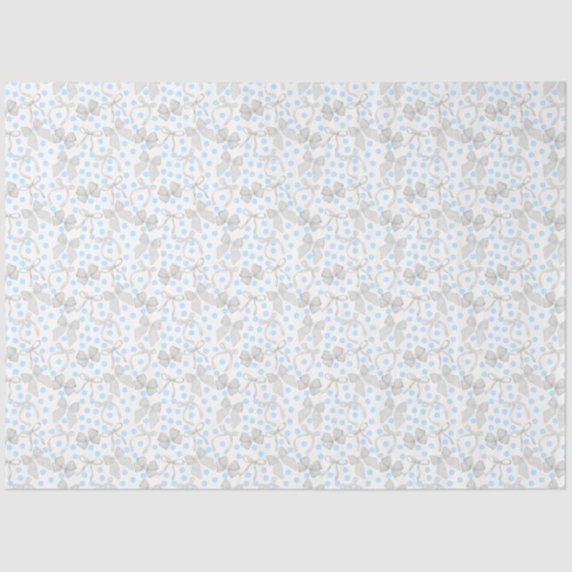 Papel de Seda com Laços Cinzas e Pontos Azuis (Frente )