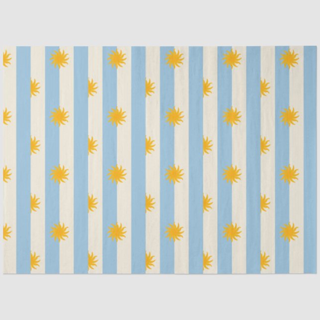 Papel de Seda com Listra Azul Creme e Explosão Sol (Frente )