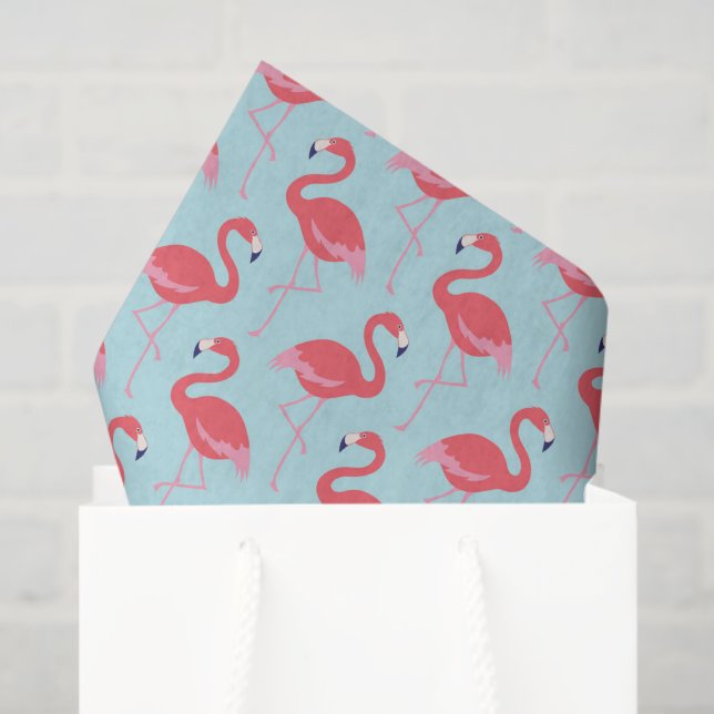 Papel de seda com padrão azul de flamingo rosa (Sacola de presentes)