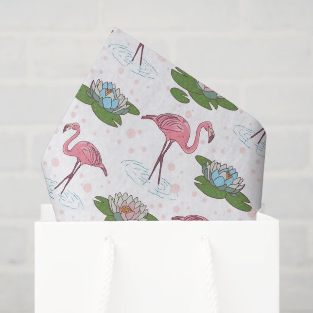 papel de seda com padrão floral de flamingo rosa (Sacola de presentes)