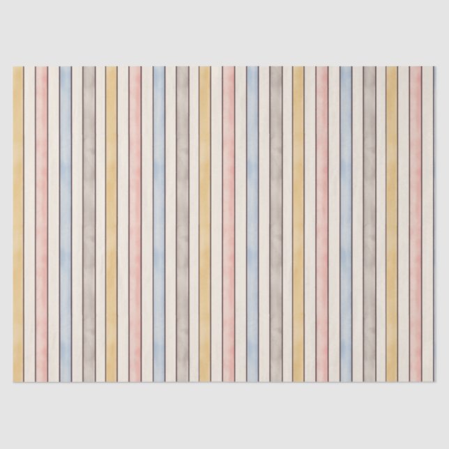 Papel De Seda Combinando, Listras Rosa, Amarelo e Azul discretas (Frente )