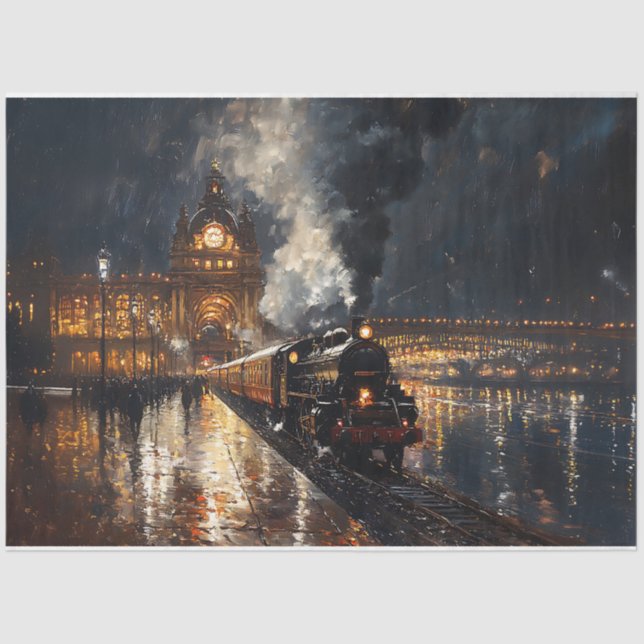 Papel De Seda Comboio Saindo da Estação Pintura (Frente )