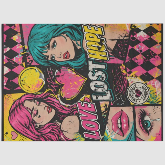 Papel De Seda Comic Pop Art Decoupage Paper Love Strength Hope  (Frente )