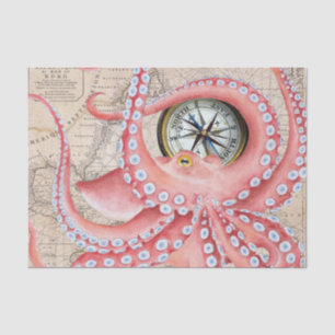 Papel De Seda Compactação de Mapa Vintage do Octopus Vermelho