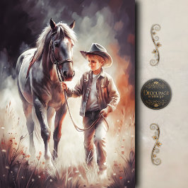 Papel De Seda Companheiro Pequeno Cowboy Decoupage