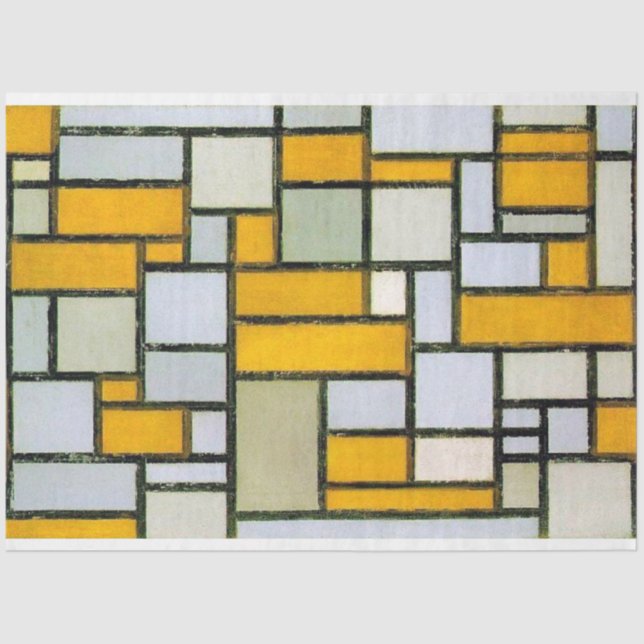 Papel De Seda Composição Amarelo e Cinzas, Mondrian (Frente )