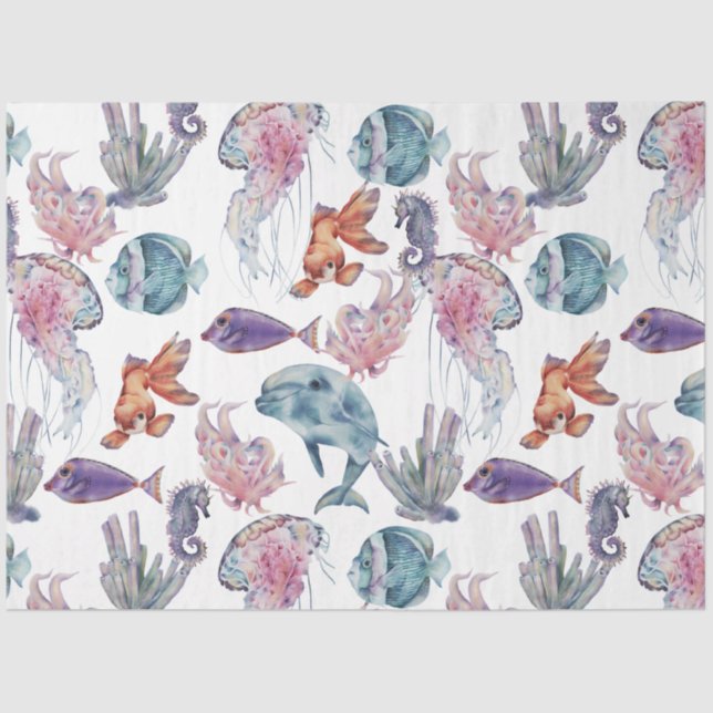 Papel De Seda Composição de Aquarela Subaquático Série Design 2 (Frente )