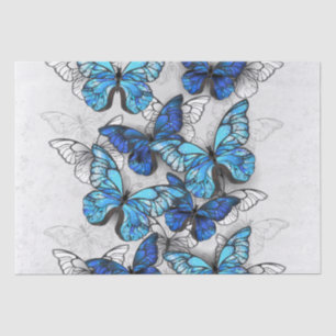 Papel De Seda Composição de Borboletas Brancas e Azuis