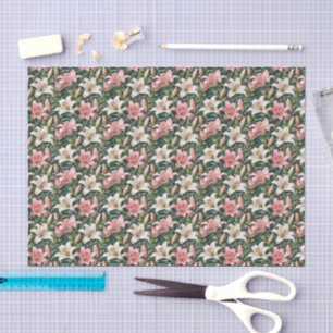 Papel De Seda Composição Elegante de Lírio e Folhagem