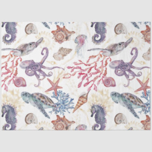 Papel De Seda Composição Subaquática em Aquarela Série Design 1