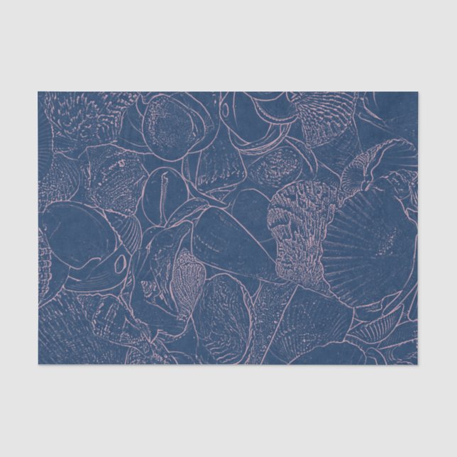 Papel De Seda Concha Oceano Praia Azul Esboço (Frente )