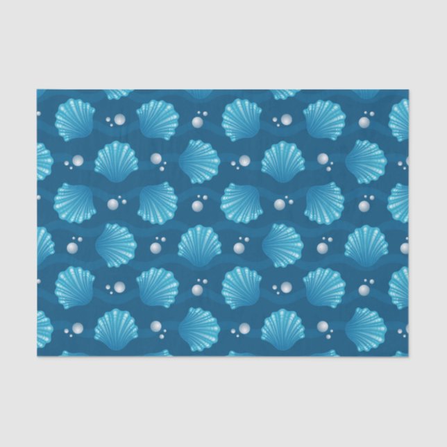 Papel De Seda Conchas Azuis e Pérolas do Mar  (Frente )