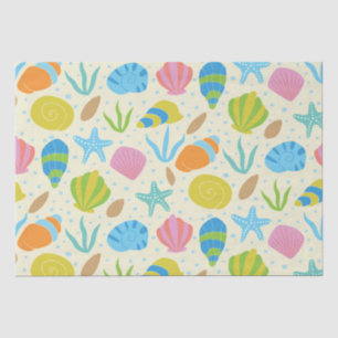 Papel De Seda Conchas Coloridas e Padrão Náutico do Peixe-Estrel