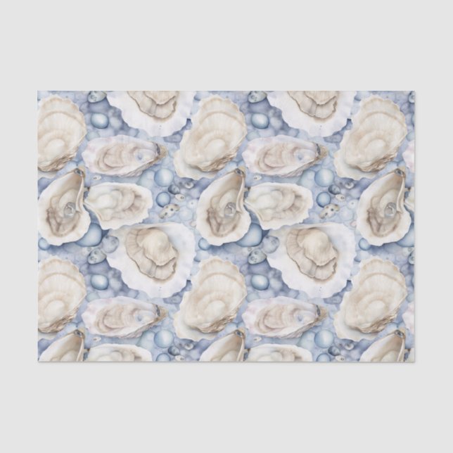 Papel De Seda Conchas de Ostra em Aquarela de Praia Costeira (Frente )