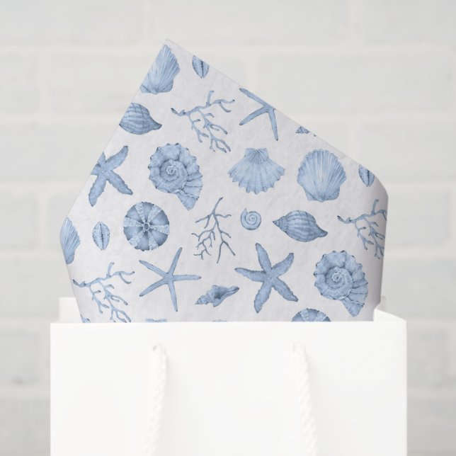 Papel De Seda Conchas Decoupage Praia (Sacola de presentes)