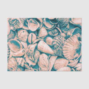 Papel De Seda Conchas do Mar Praia Oceano Azul Esverdeado Decoup