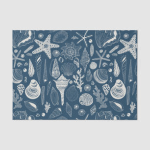 Papel De Seda Conchas marítimas em azul escuro