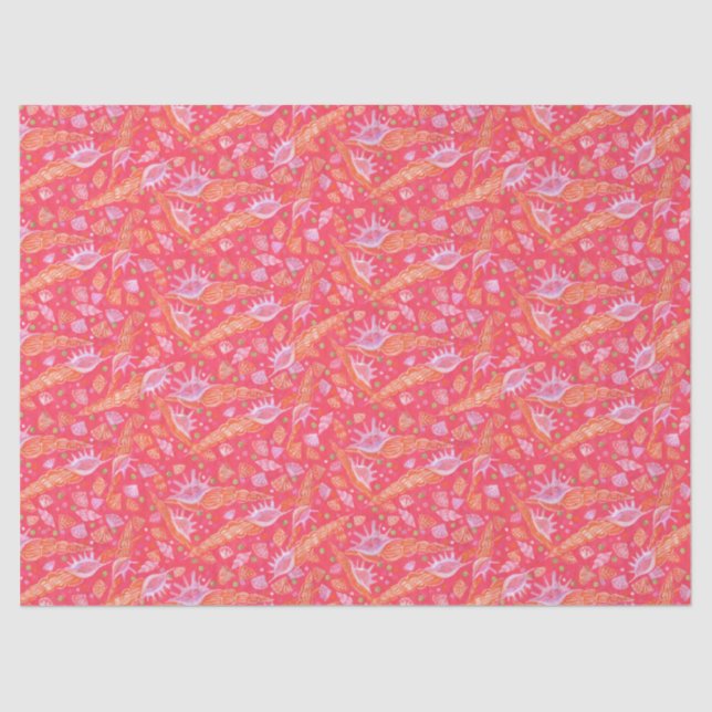 Papel De Seda Conchas marítimas Moluscos Padrão Náutico Vermelho (Frente )