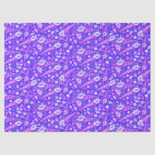 Papel De Seda Conchas marítimas Padrão Marítimo Ultramarino (Frente )