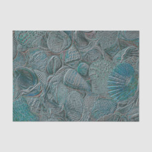 Papel De Seda Conchas Oceano Praia Verde-azulado Cinza Metálico