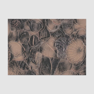 Papel De Seda Conchas Oceano Praia Vintage Preto Sépia Arte