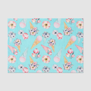 Papel De Seda Cone de Sorvete de Flor do Teal Summer - Padrão