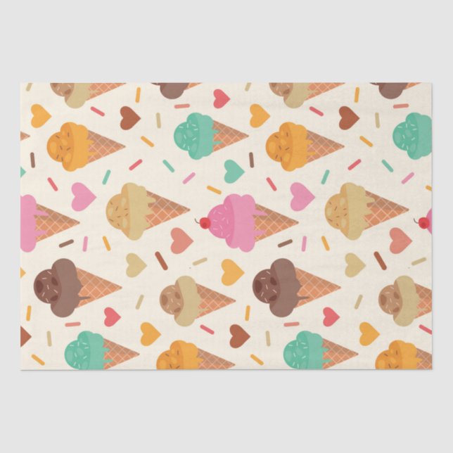 Papel De Seda Cones De Creme Fofos Com Corações (Frente )