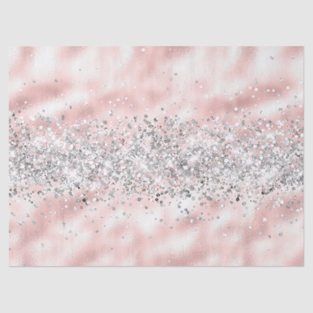 Papel De Seda Confetti brilhante Girly Pink Silver Glitter (Frente )