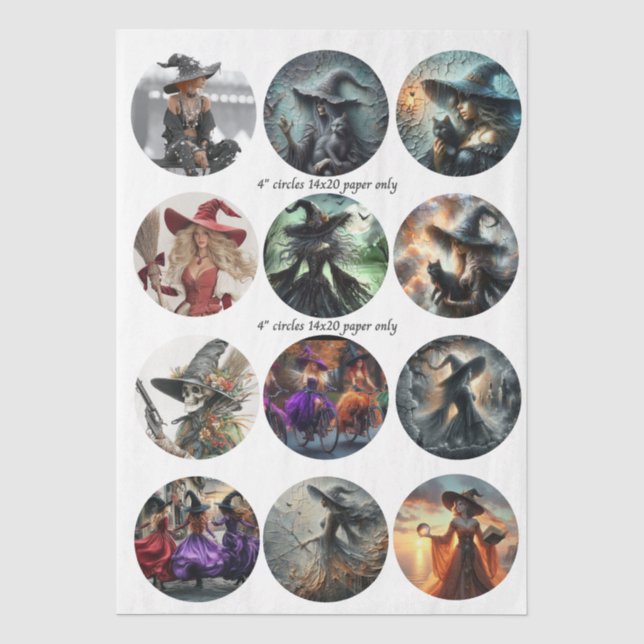 Papel De Seda Conjunto de 12 porta-copos de bruxa Decoupage com  (Frente )