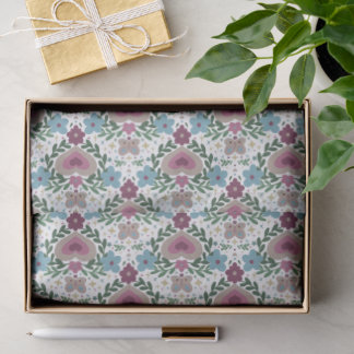 Papel De Seda Conjunto de 3-Flores e Corações Terrosos Rosa e Az