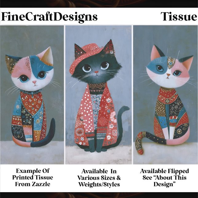 Papel De Seda Conjunto de Gato Boho Caprichoso Fofo, Decoupage E (Criador carregado)