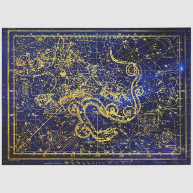 Papel De Seda Constelação Celestial de Draco Dourado (Frente )