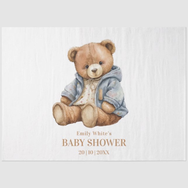 Papel De Seda Convite de Chá de Bebê do Ursinho Teddy Mal Posso  (Frente )