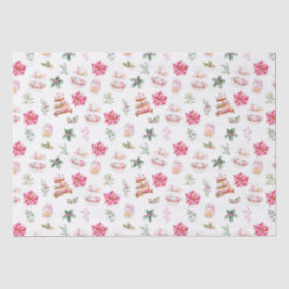 Papel De Seda Cookies de Natal e Folhagem Rosa