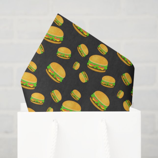 Papel De Seda Cool and fun yummy burger pattern dark gray (Sacola de presentes)