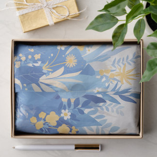 Papel De Seda Cool Summer Blue Floral Botanical Garden