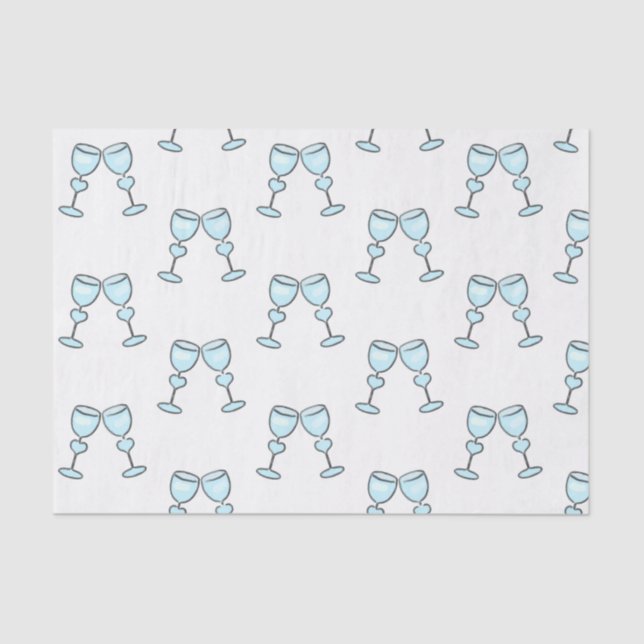 Papel De Seda Copos de Vinho do Coração Casamento Whimsical Azul (Frente )