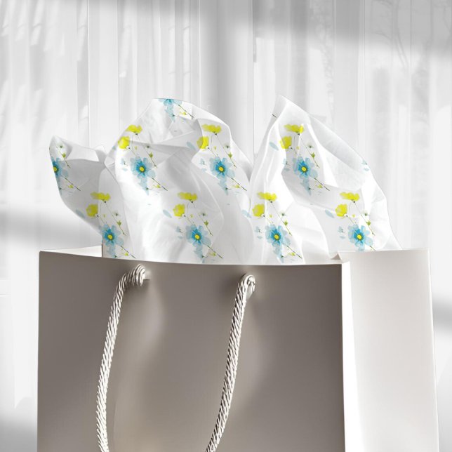 Papel De Seda Cópulas Amarelas Rústicas Simples Azuis Aquarela (Criador carregado)