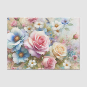 Papel De Seda Cor da água floral em cores pastosas moles