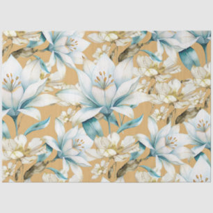 Papel De Seda Cor d'água botânica, azul, branco, amarelo, lírio